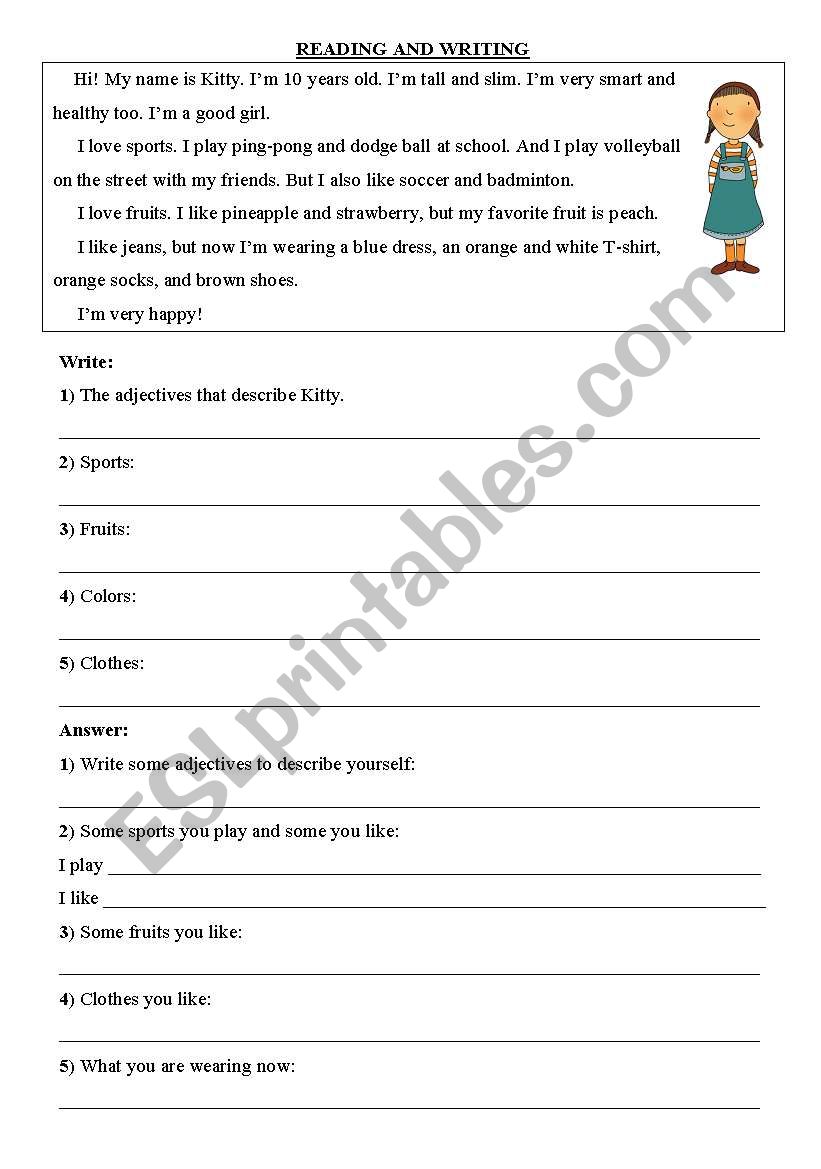 Reading and writing worksheet