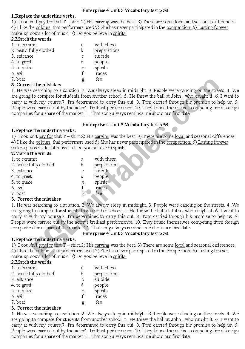 Enterprise 4 vocabulary test  worksheet