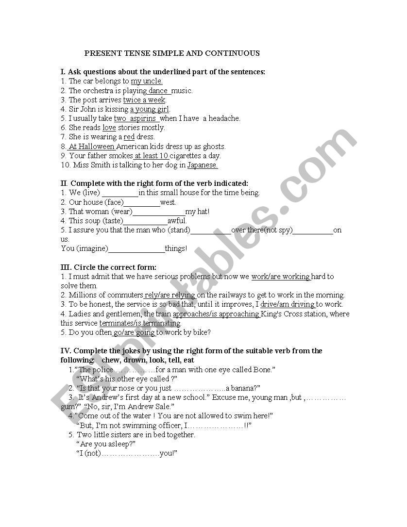 Present simple and continous worksheet