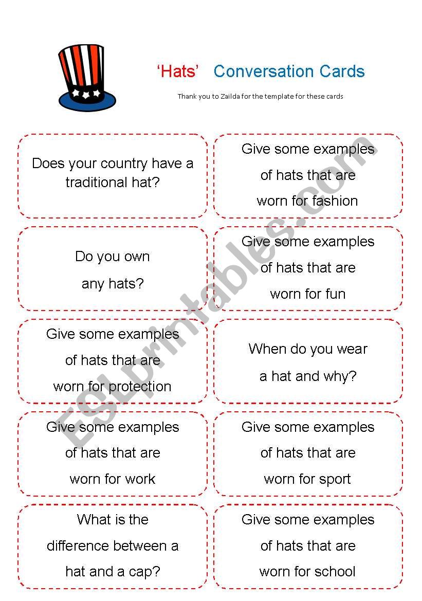 Hat Chat -´Hats´ conversation cards Hat Chat -´Hats´ conversation cards