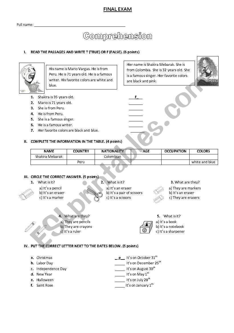 comprehension text worksheet