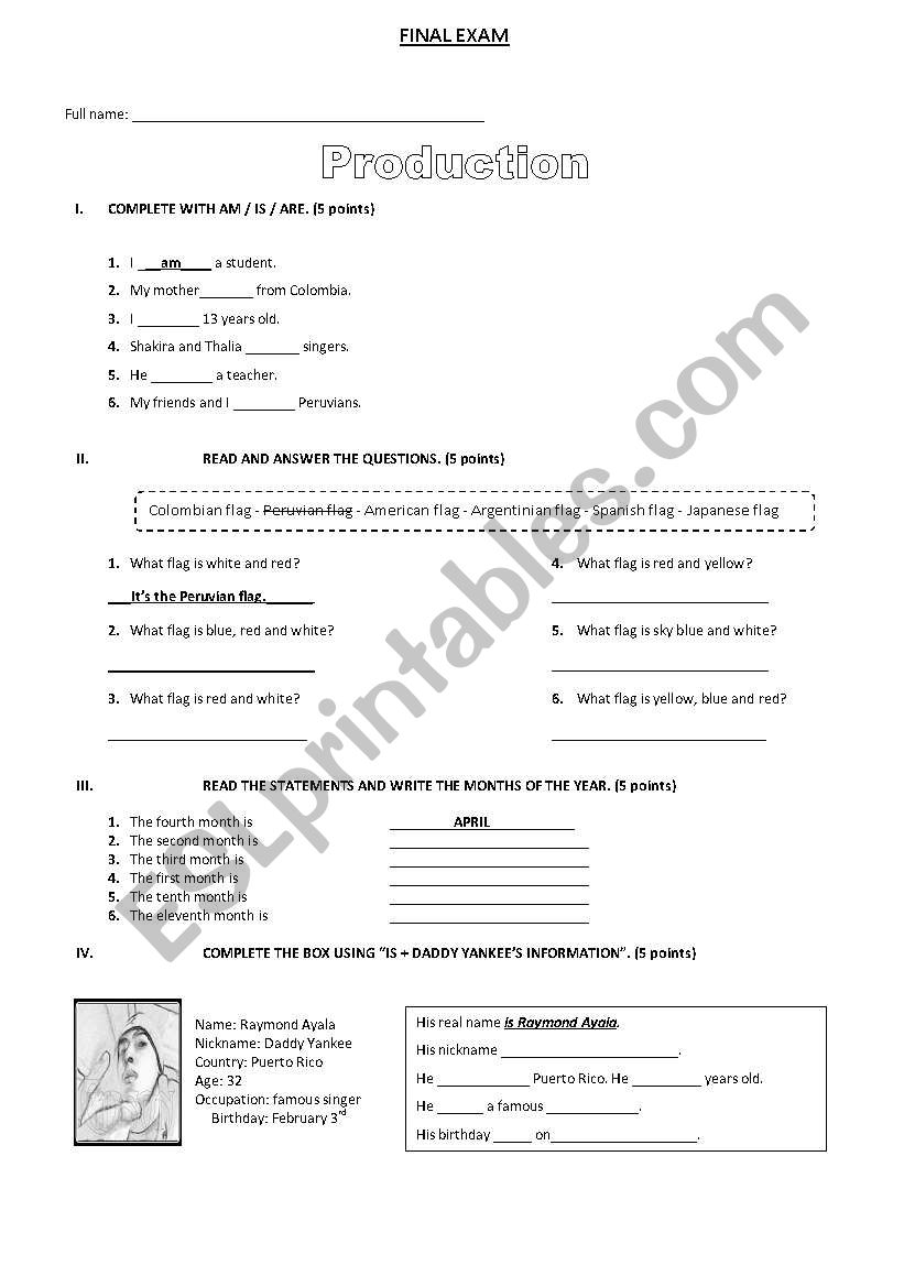 production test worksheet