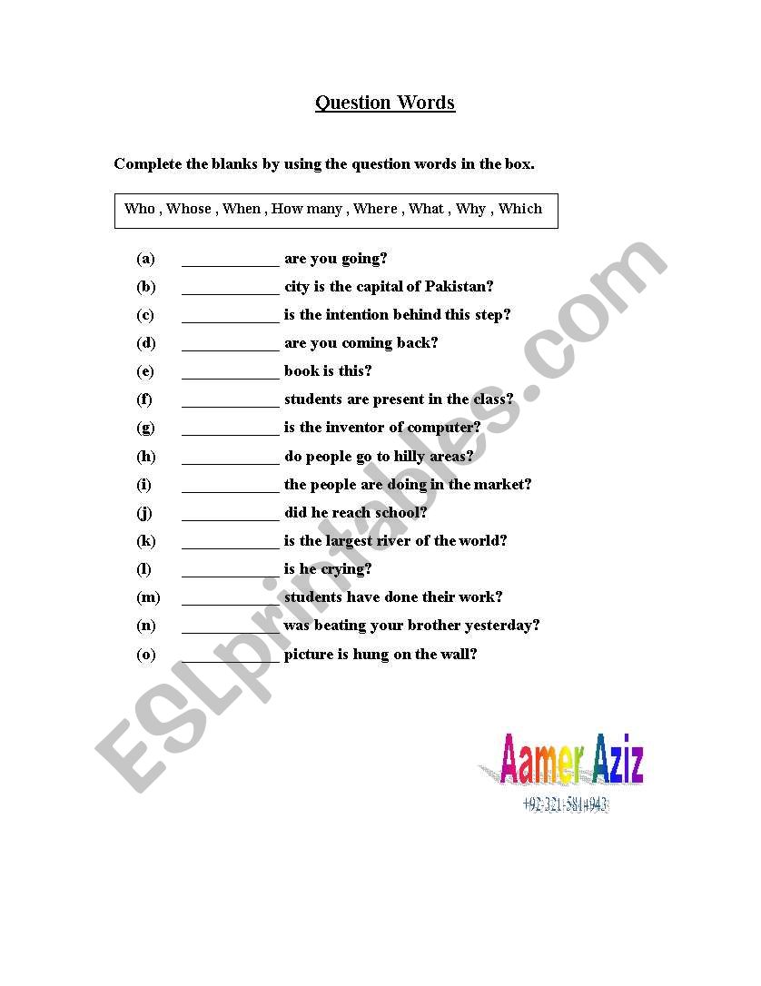 Question Words worksheet