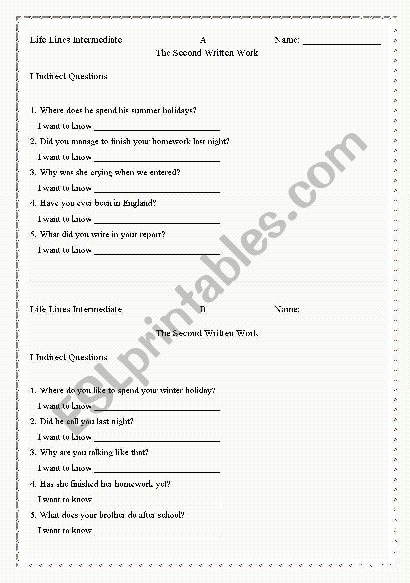 life lines test worksheet