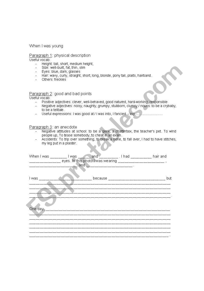  When I was young worksheet