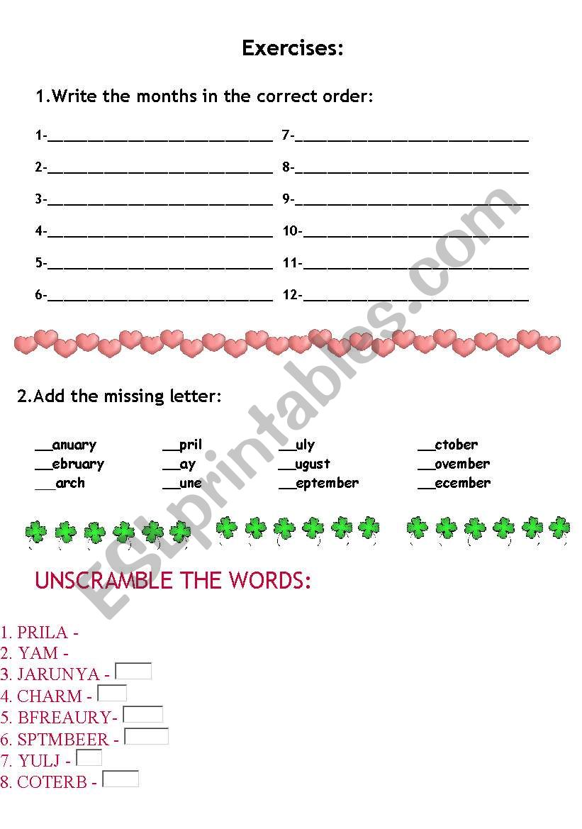 Months worksheet