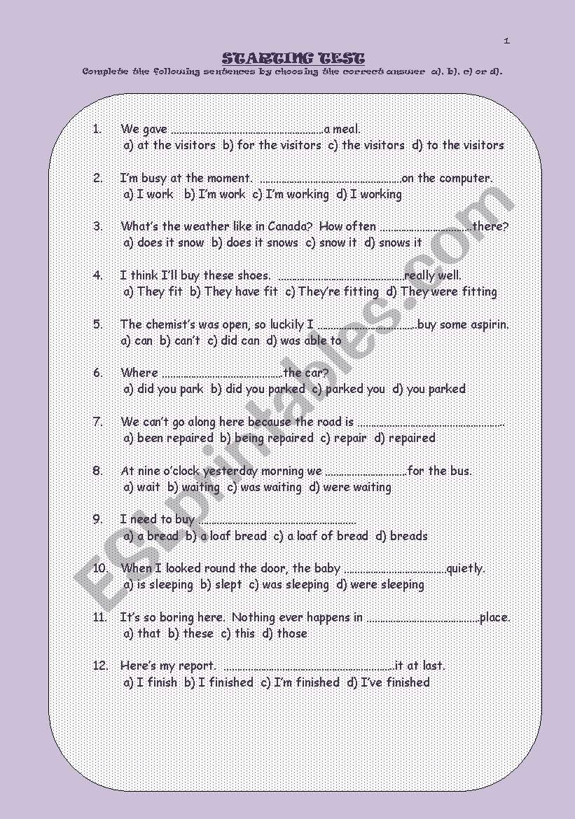 STARTING TEST 2 worksheet