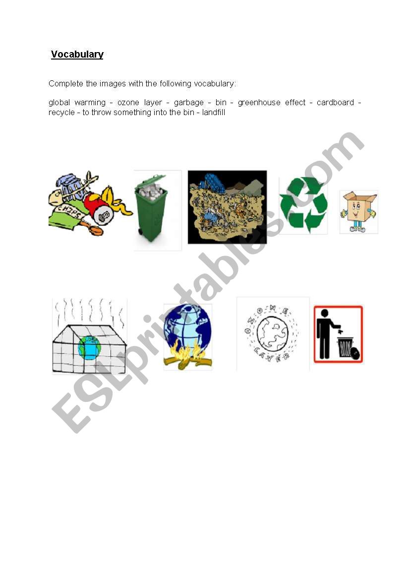 Environment vocabulary worksheet