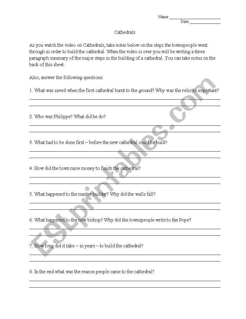 Catherdral Video Guide worksheet