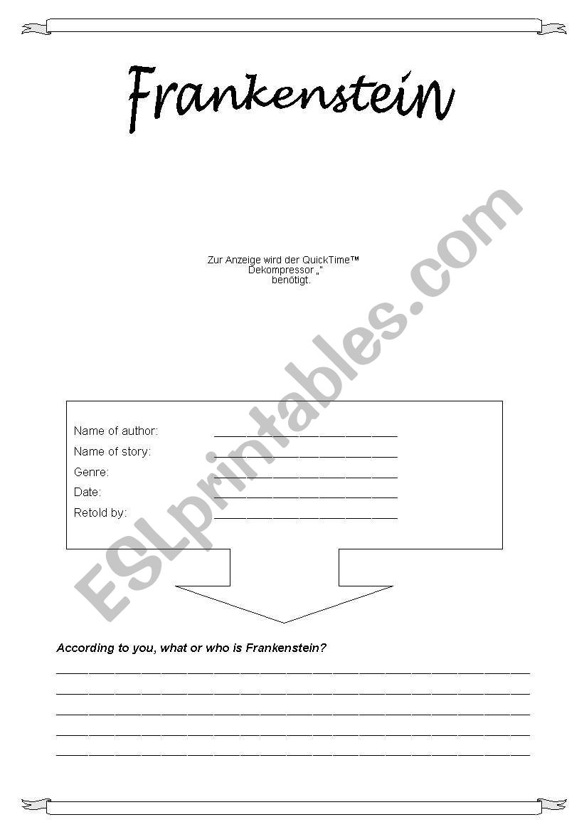 Frankenstein worksheet