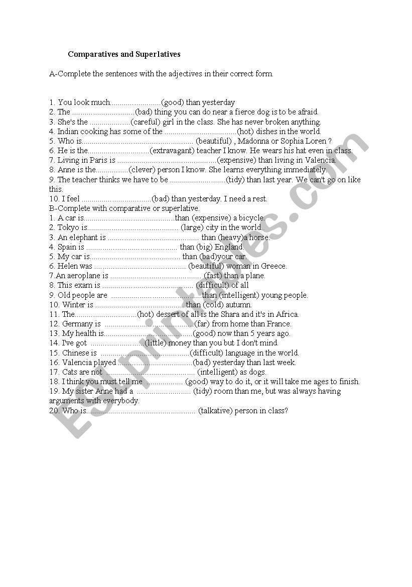 superlatives and comparatives worksheet