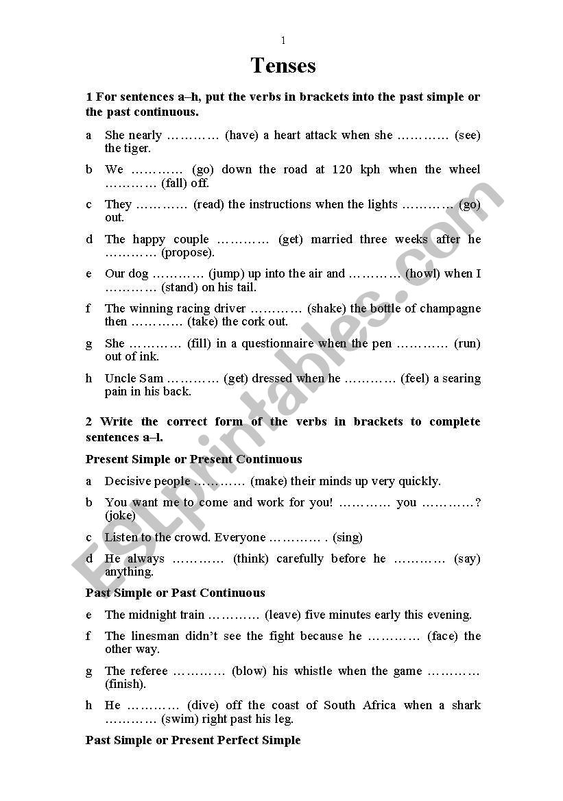 tenses worksheet
