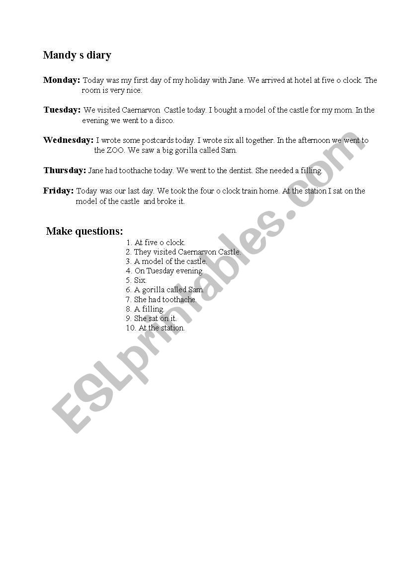 Past simple worksheet