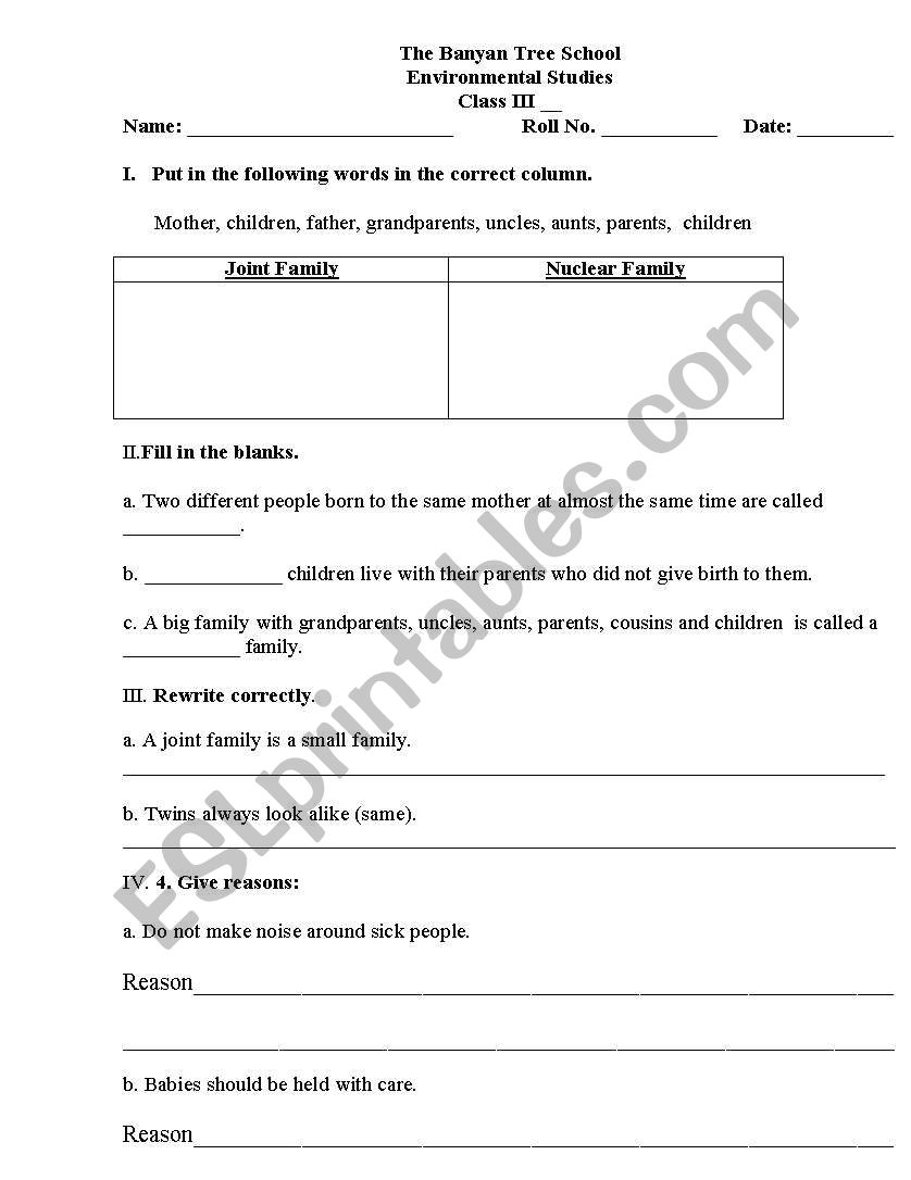  FAMILY worksheet