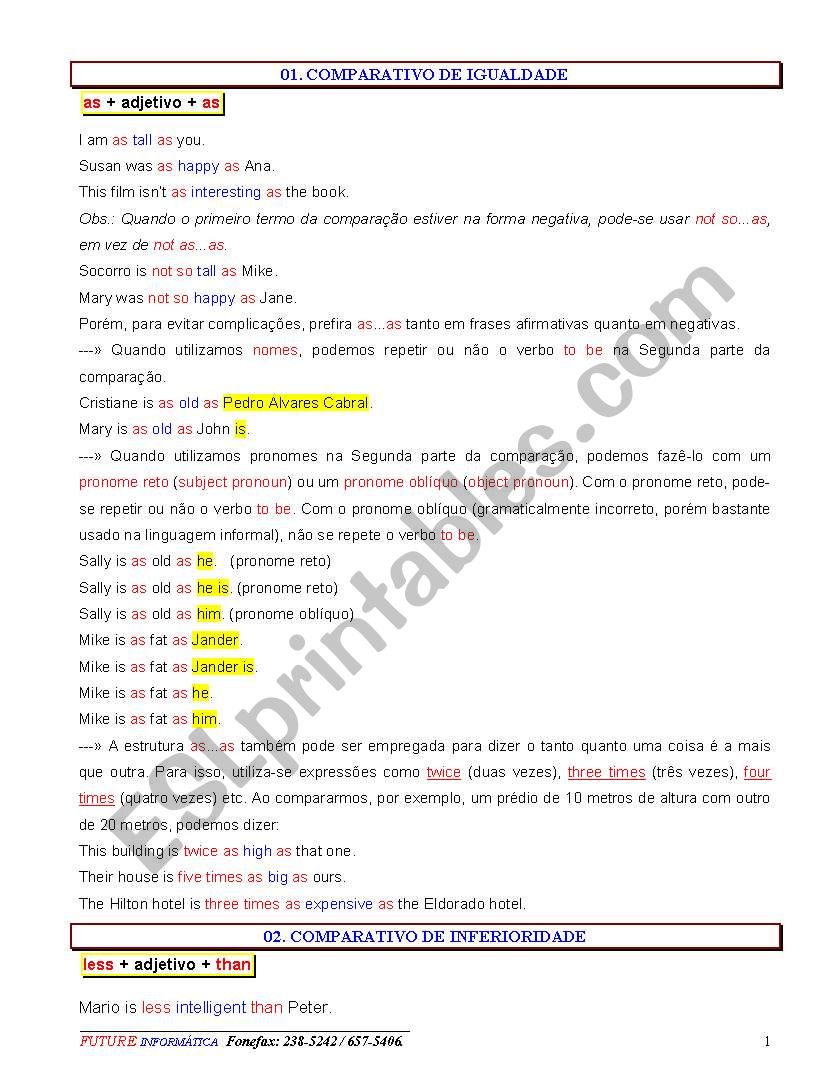 Comparatives worksheet