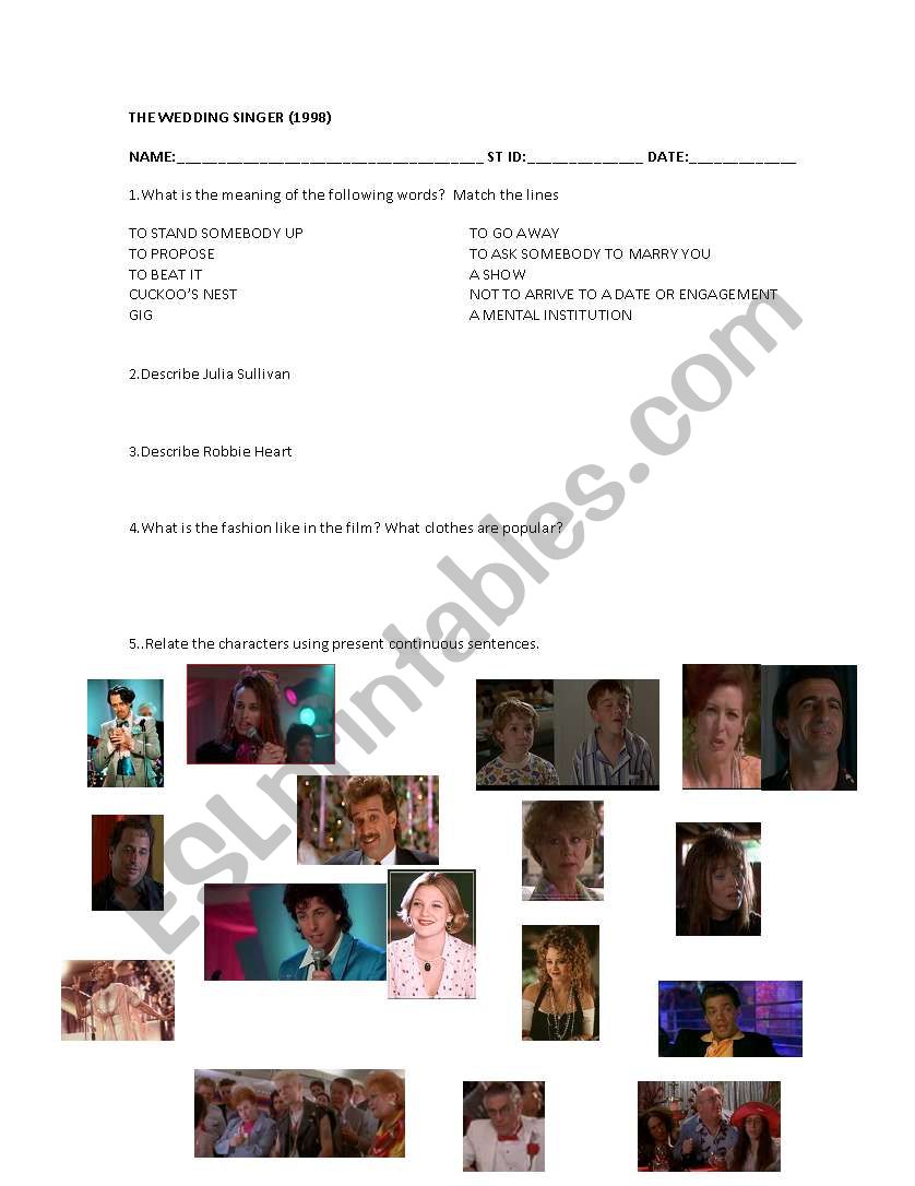 THE WEDDING SINGER worksheet