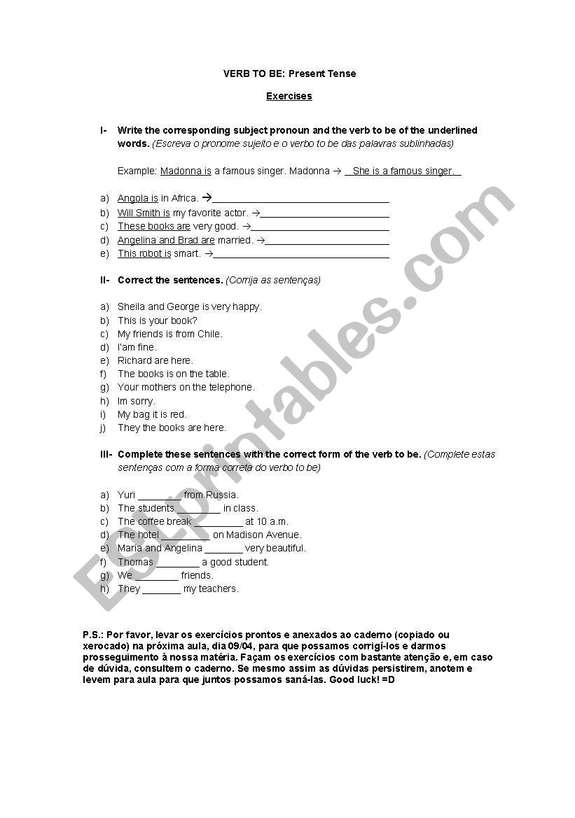 Verb to be Exercises worksheet