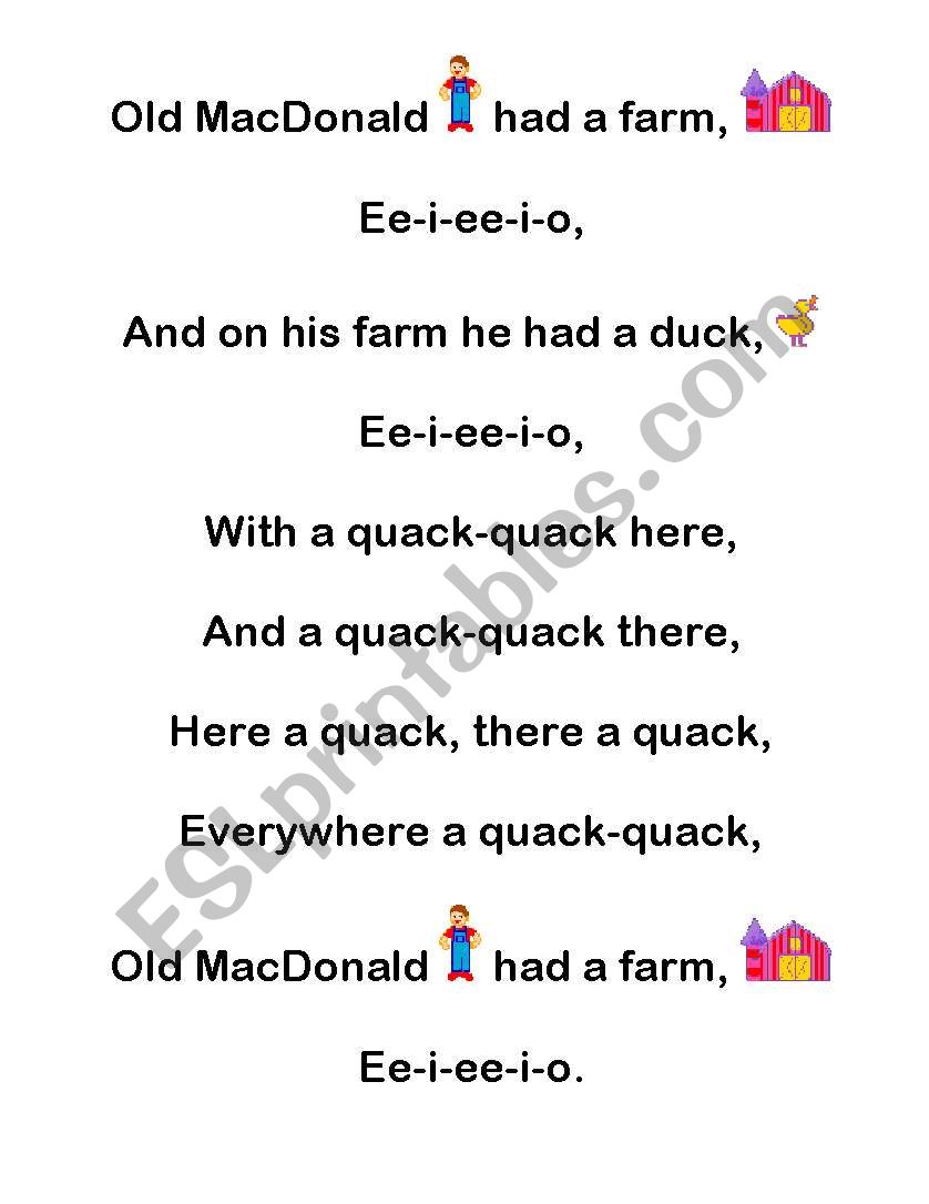 Old MacDonald Had A Farm worksheet