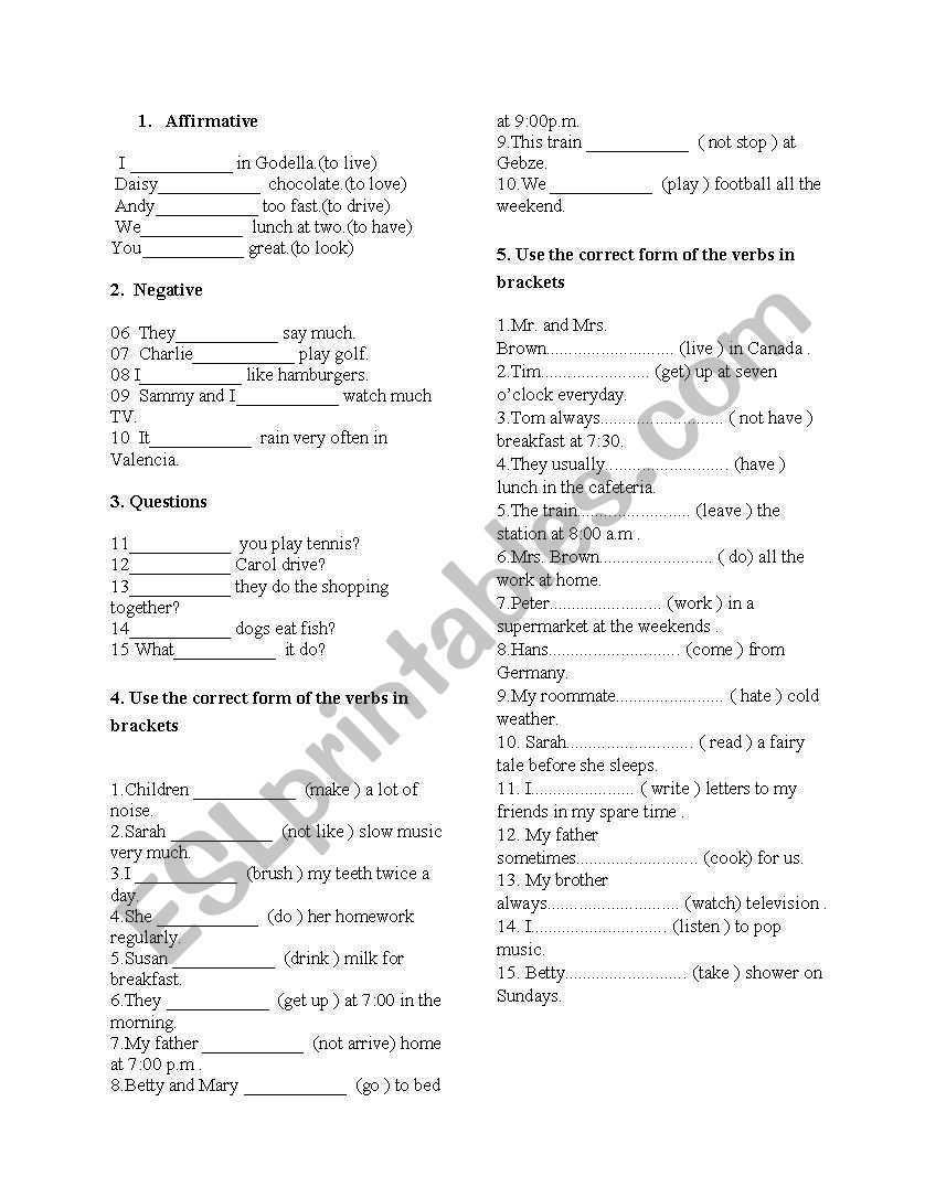 Present Simple exercises worksheet