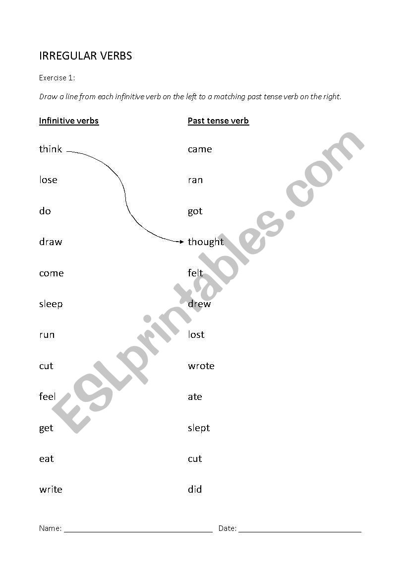 Irregular Verbs worksheet