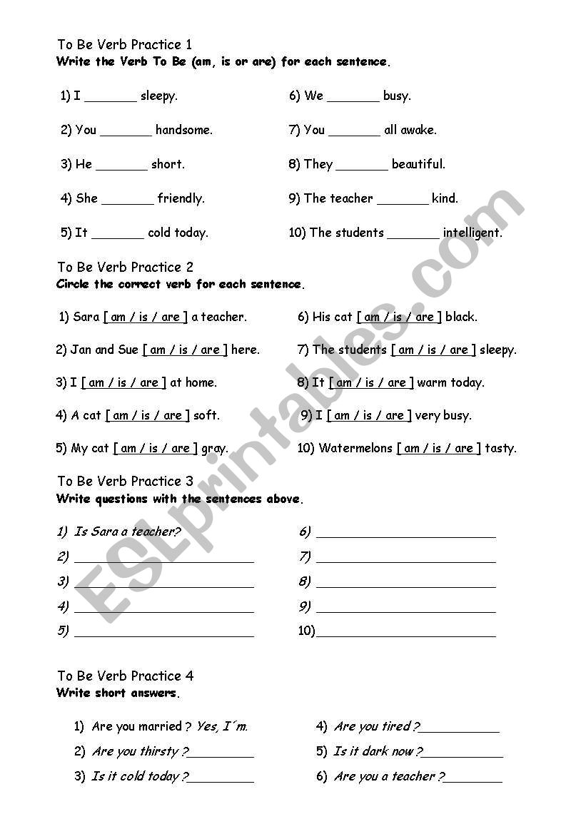 To Be Worksheet worksheet