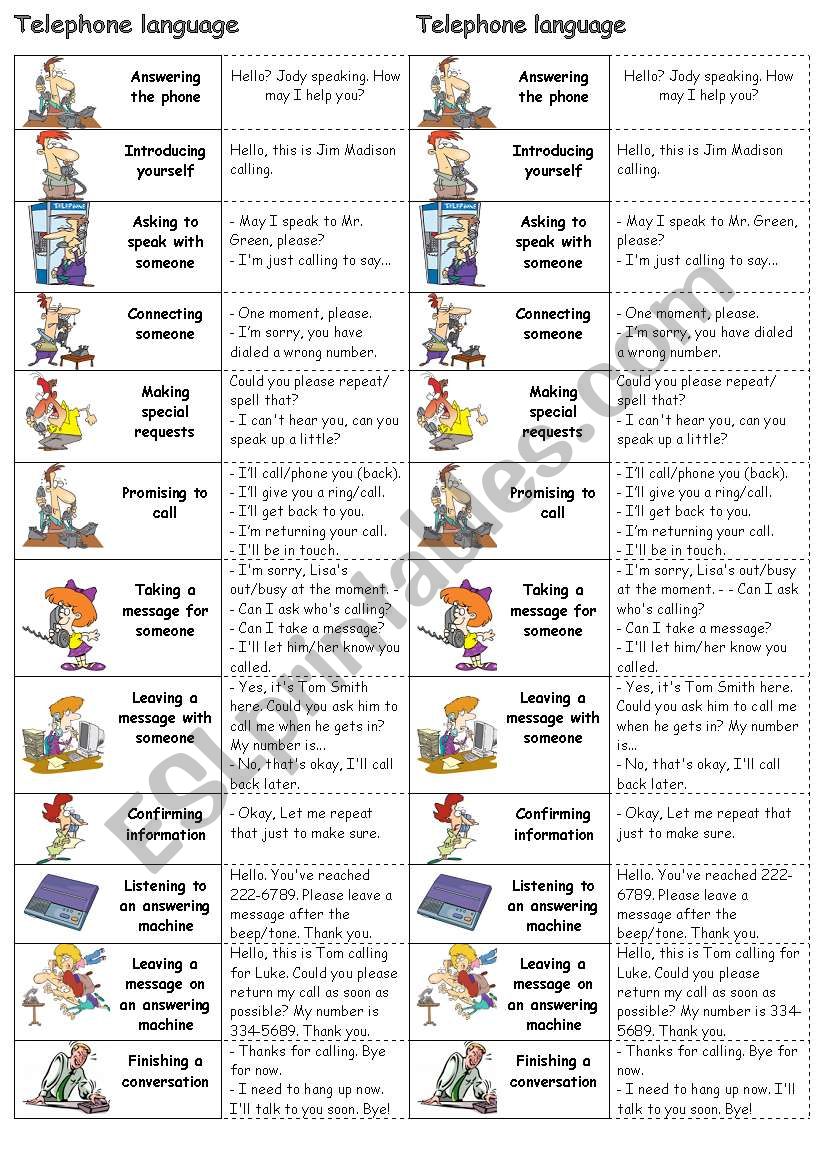 Telephone language - simple version