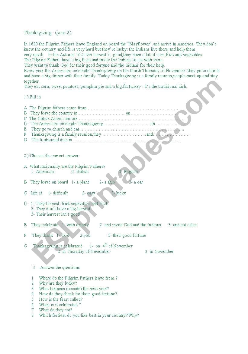 THANKSGIVING DAY worksheet