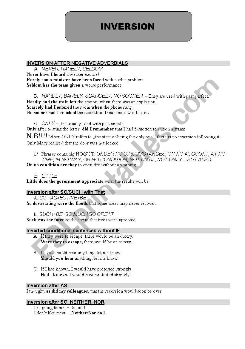 inversion worksheet