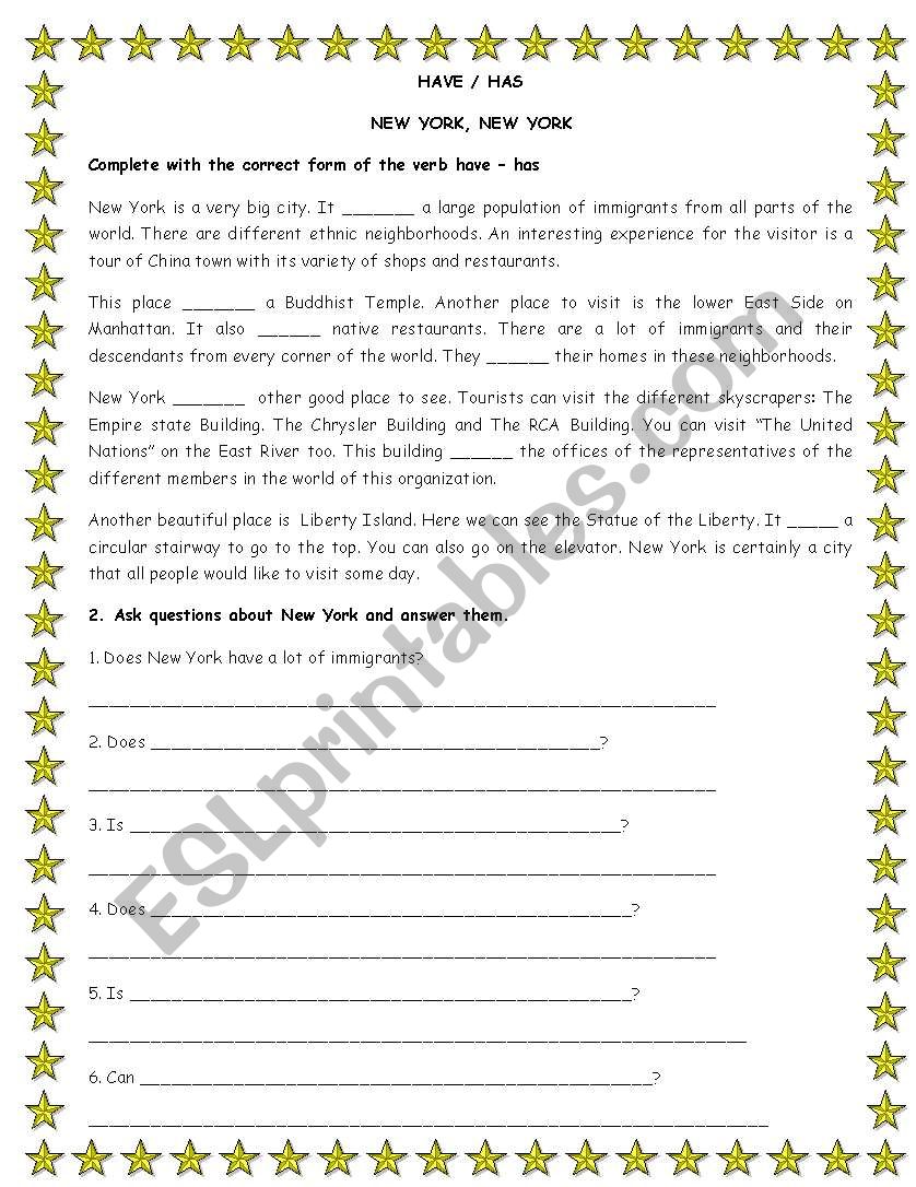 HAVE - HAS worksheet