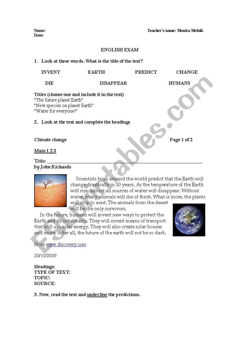 the future of the earth worksheet