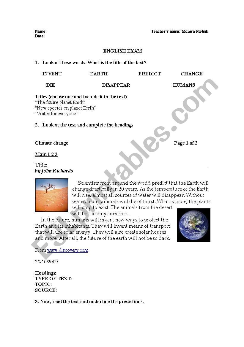 the future of the earth worksheet