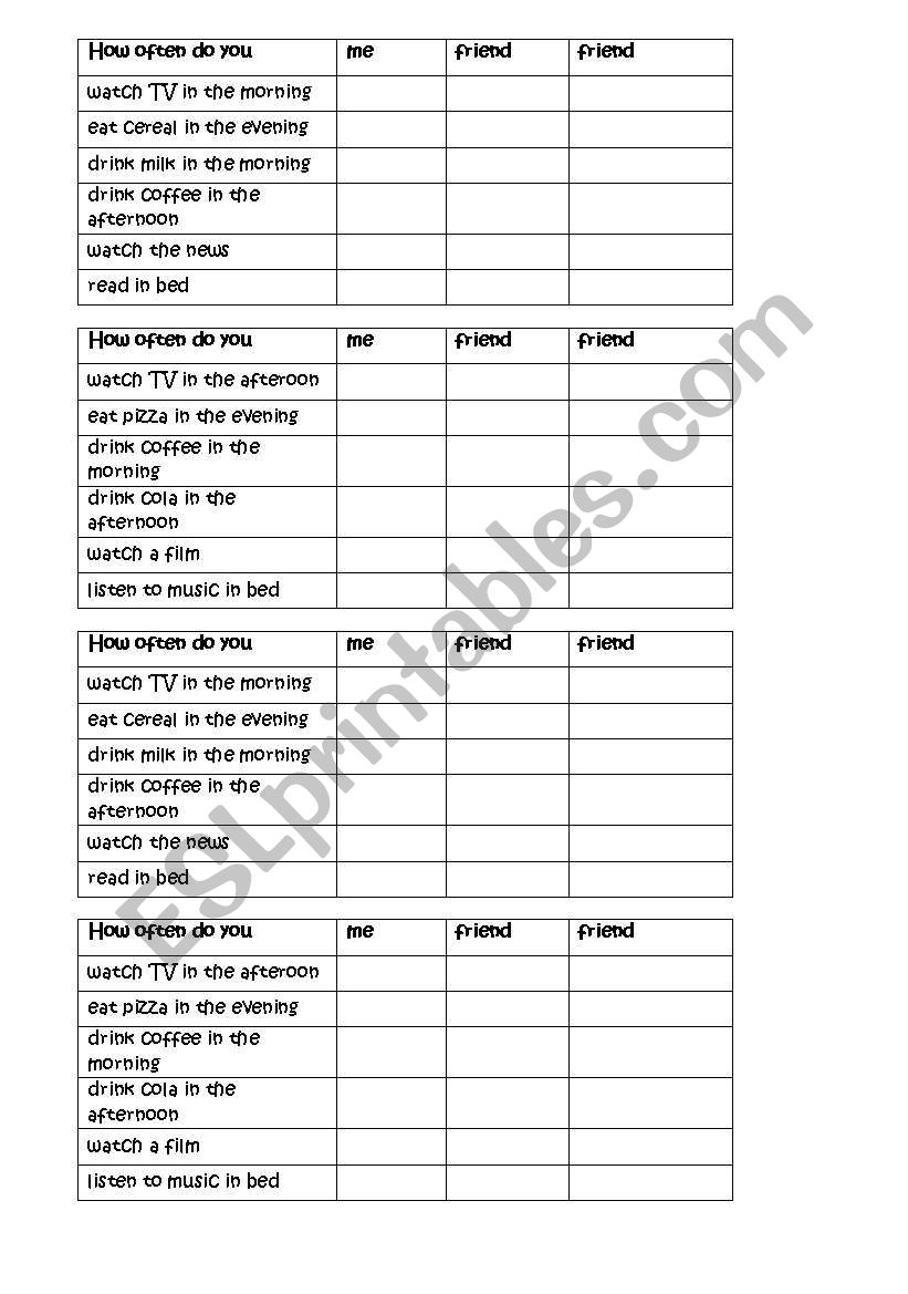 How often do you... worksheet