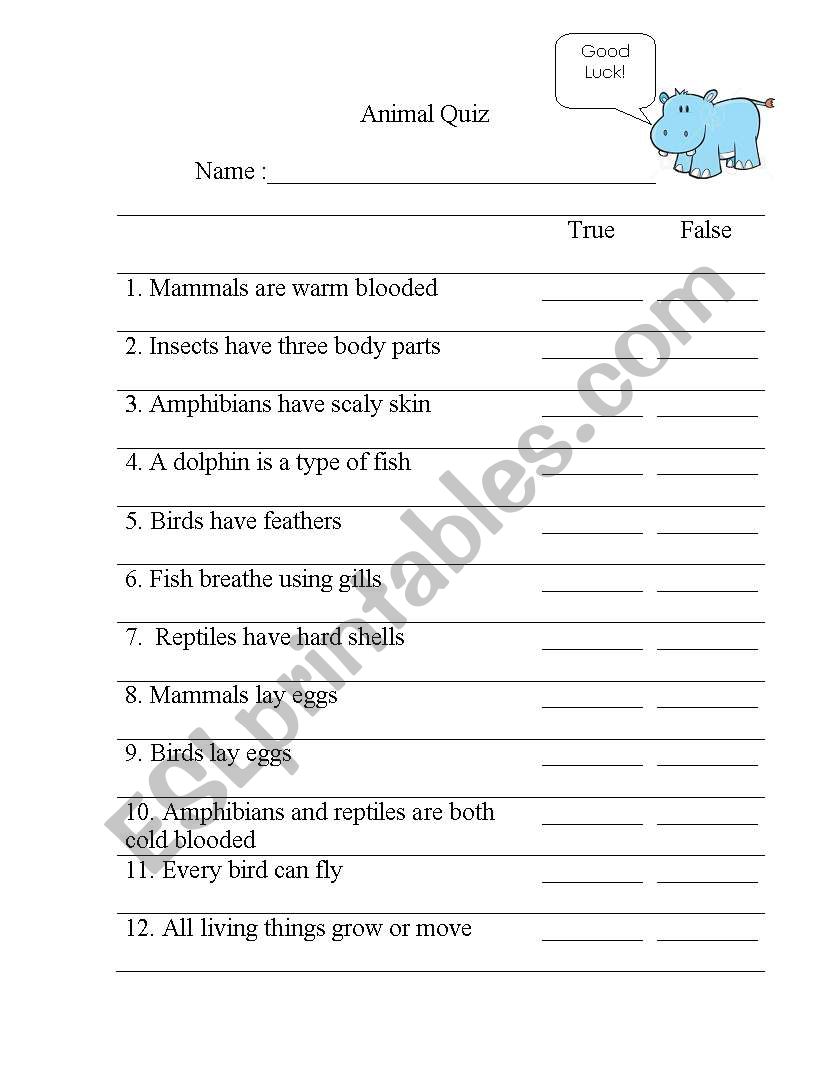 Animal Quiz worksheet