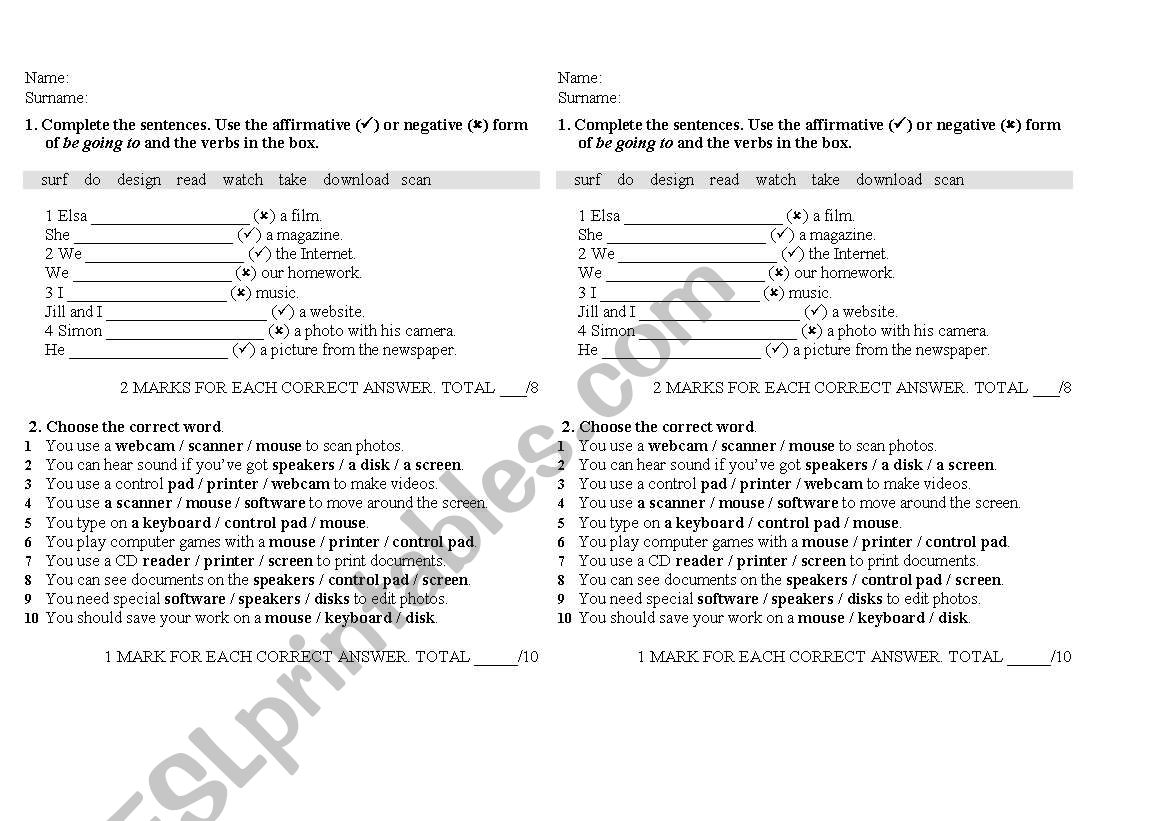 Grammar and vocabulary review worksheet