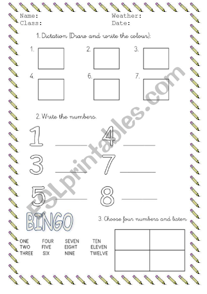 COLOURS AND NUMBERS worksheet