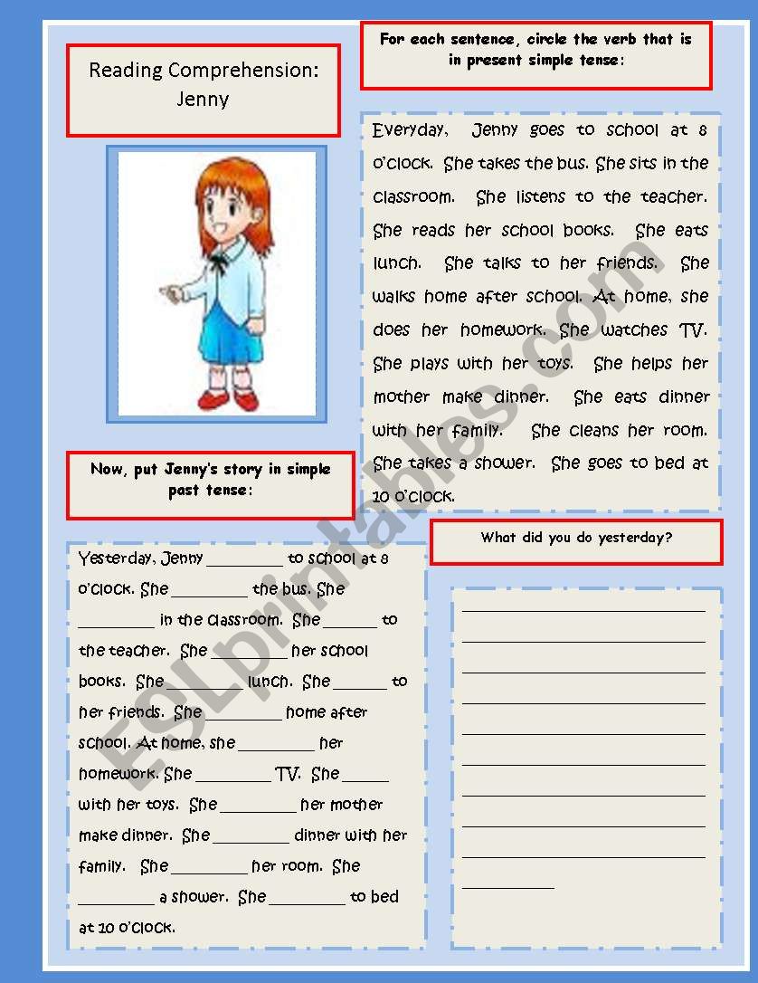 Reading and Writing Exercise: Present Simple and Past Tense - ESL