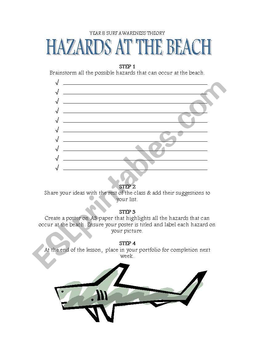 Beach Hazards worksheet