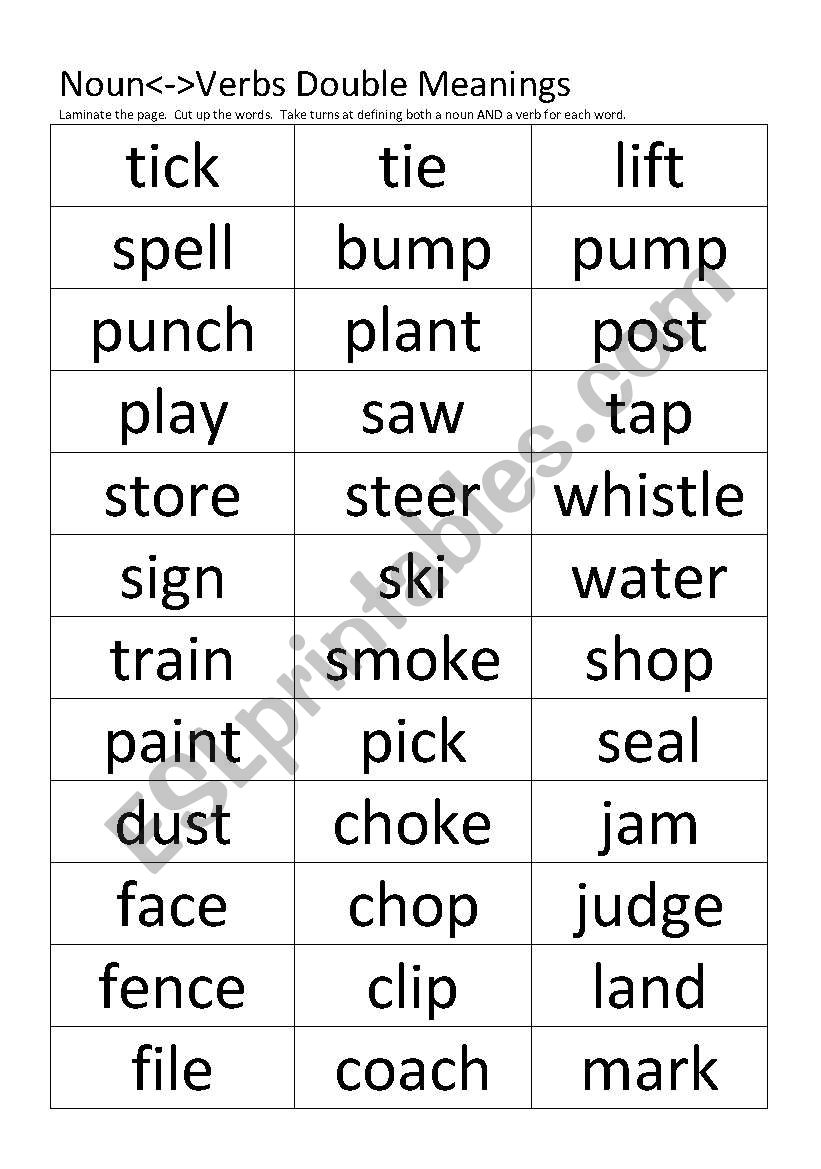 Verb - Noun Double Meaning game