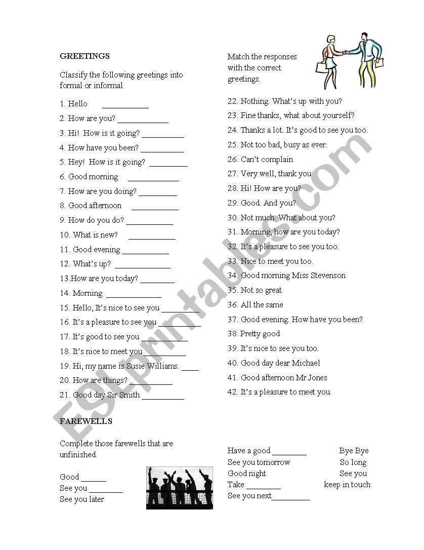 GREETINGS AND FAREWELLS worksheet