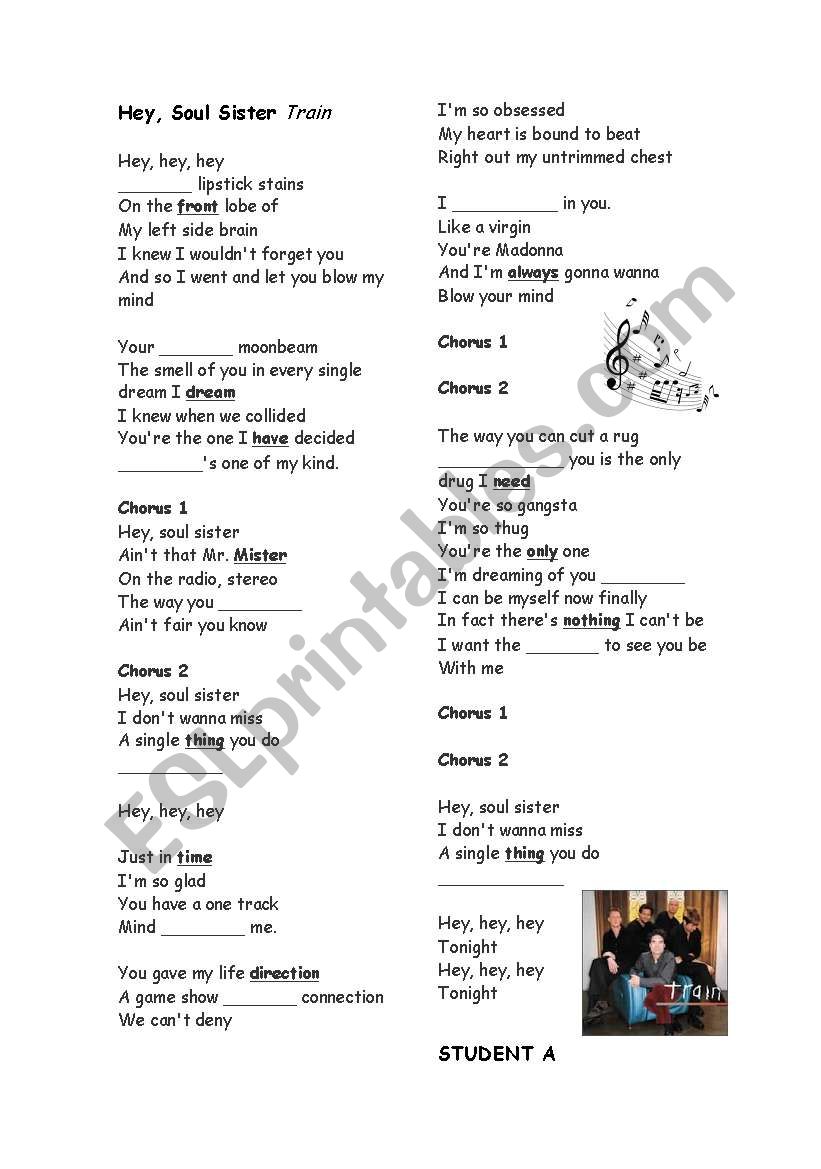 Hey Soul Sister worksheet