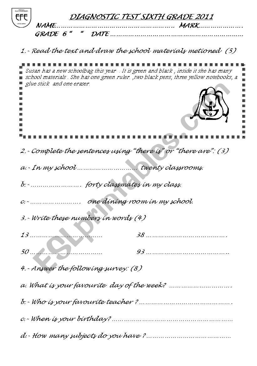 test worksheet