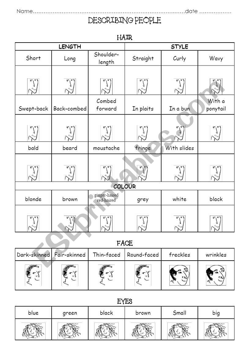 DESCRIBING PEOPLE worksheet