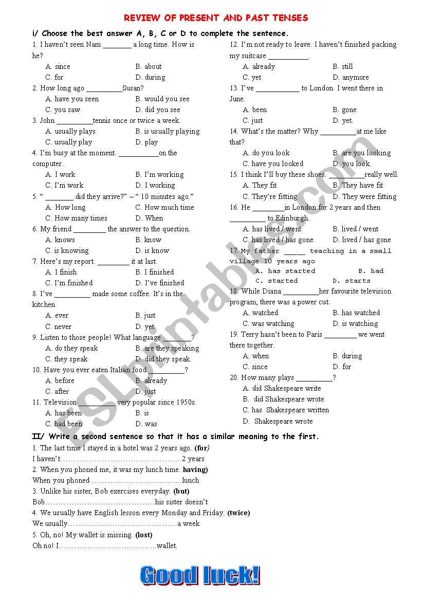 Review of Present nad past tenses