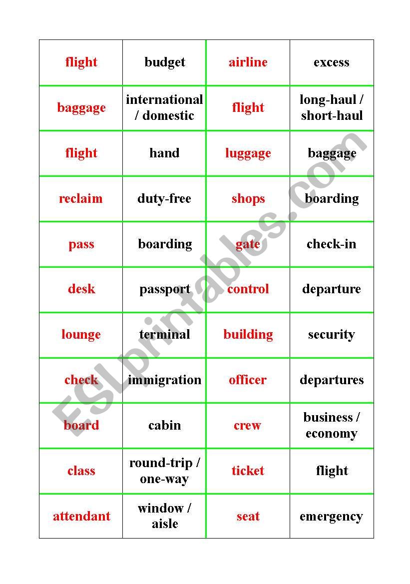 airport vocabulary (dominoes) worksheet