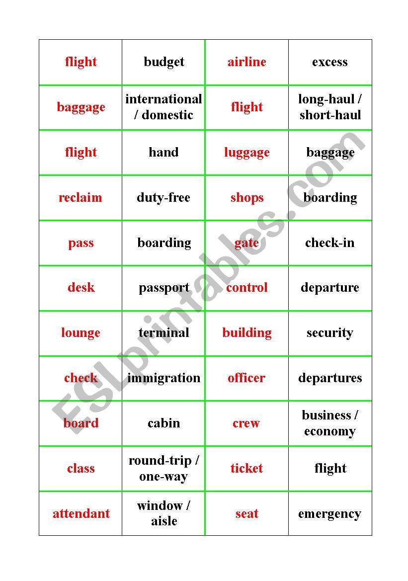 airport vocabulary (dominoes) worksheet