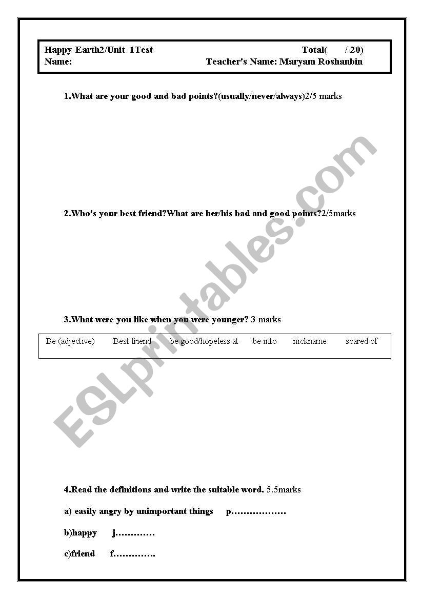 test  worksheet