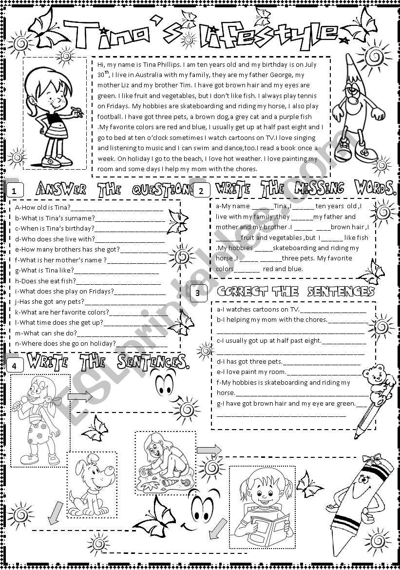 TinaÂ´s life worksheet