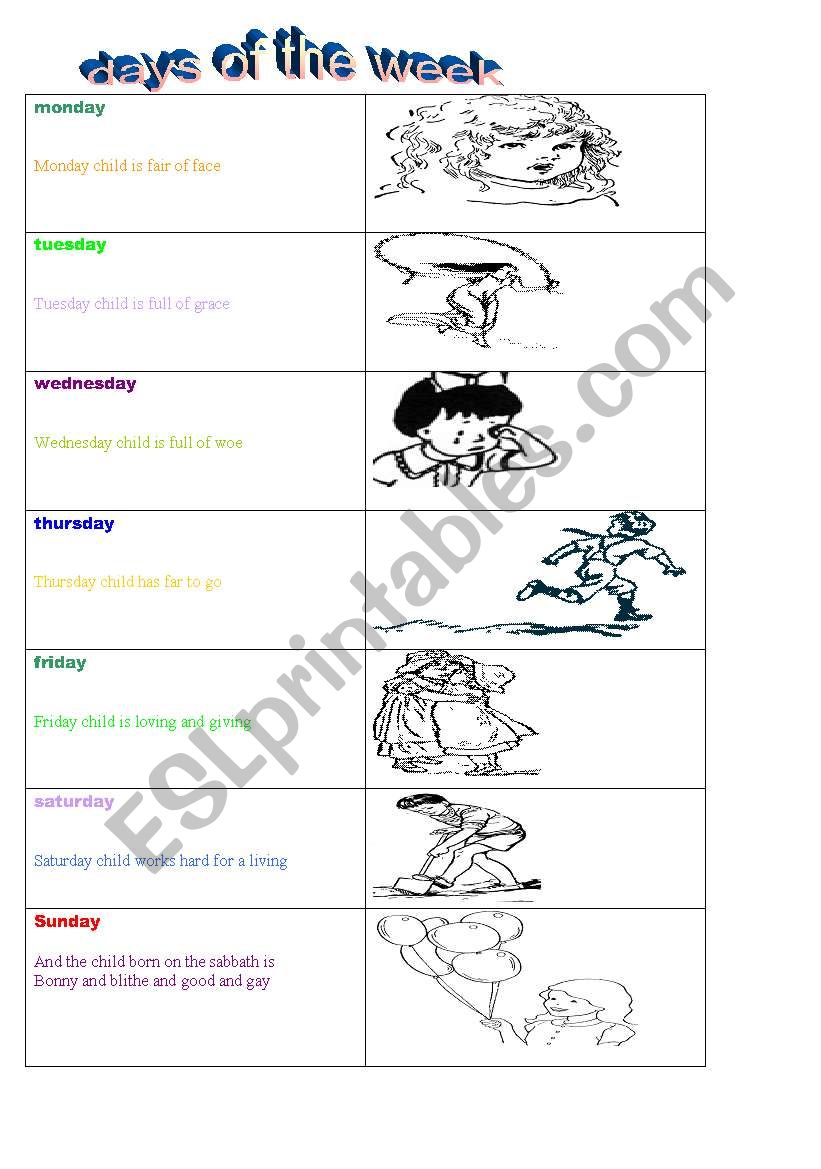 days of the week  worksheet