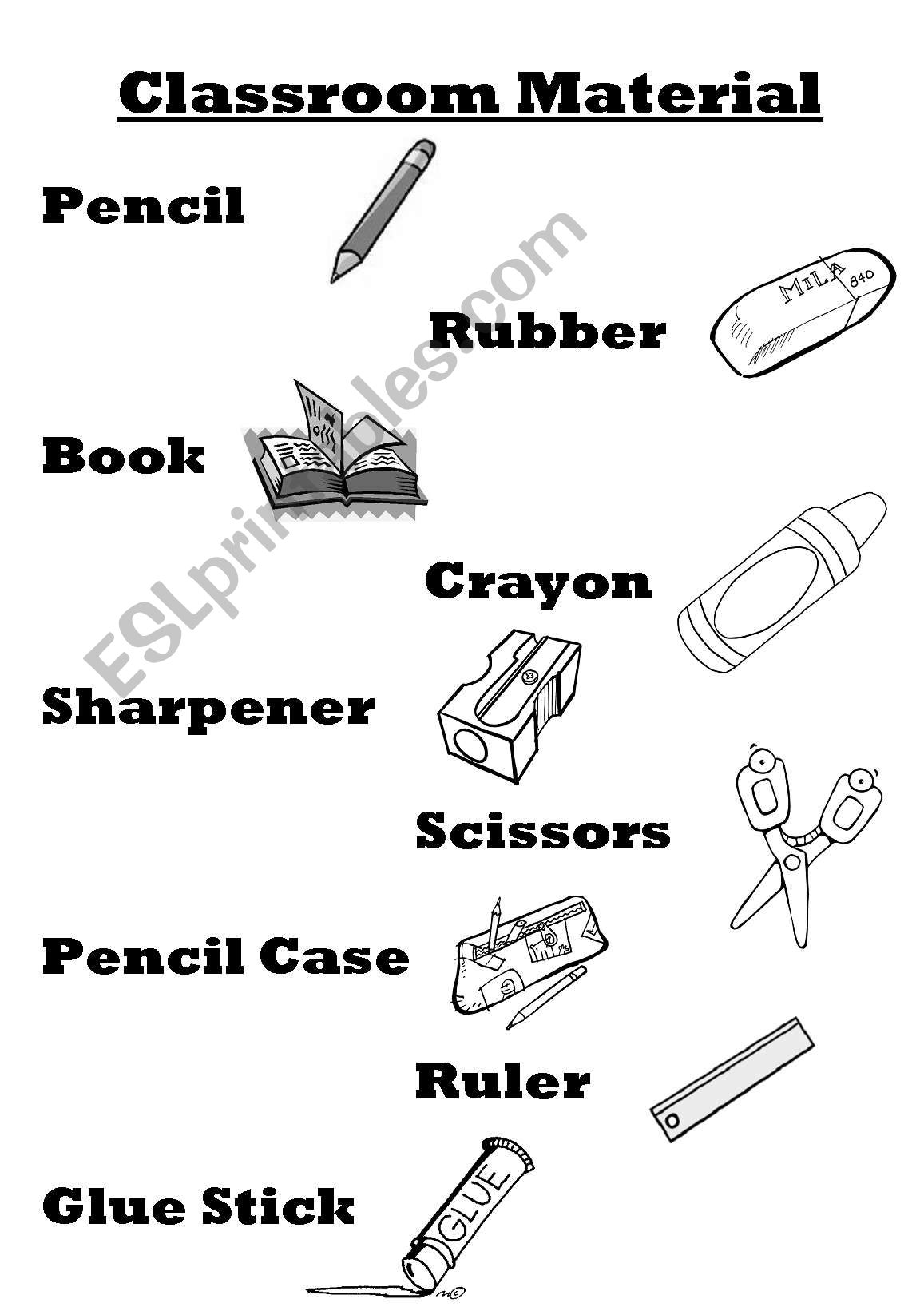 Classroom material worksheet