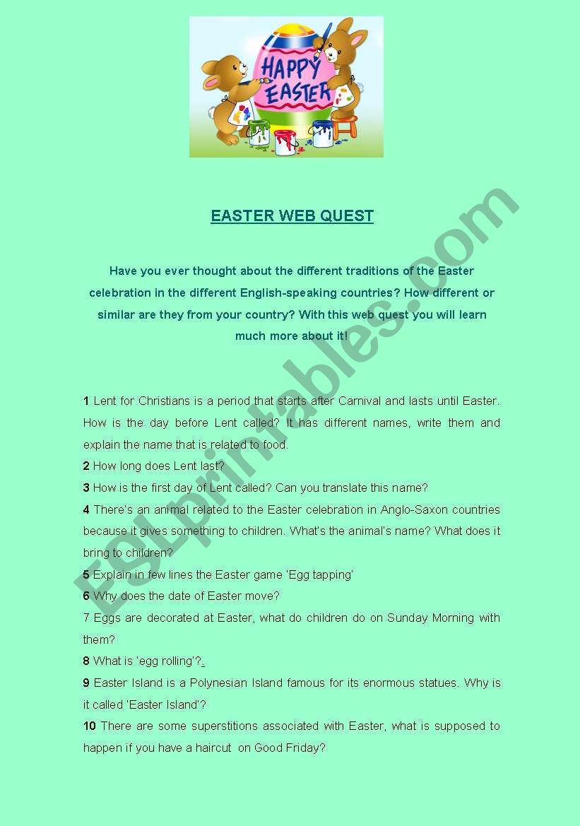 EASTER WEB QUEST worksheet
